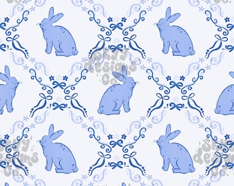 Coquette Bunny Seamless Pattern for Easter, Spring Animal Cottage Core Pattern Paper Digital Download