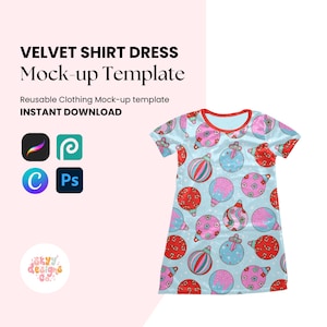 Velvet shirt dress realistic mock-up template for procreate Canva and photoshop, Seamless pattern mock-up, your design here mock-up template