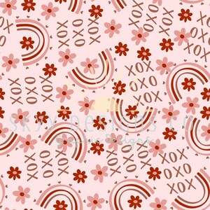 Naadloos Boho xoxo-regenbogenpatroon voor Valentijnsdag, Boho Love naadloos herhalingspatroon voor stoffensublimaties