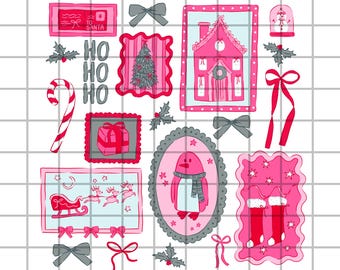 Timbres de Noël preppy Design PNG, vacances cadres Clipart Digital Download