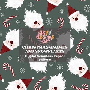 Christmas gnome digital seamless pattern for fabrics and wallpapers, Christmas seamless repeat pattern, winter Gnomes digital paper
