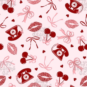 Coquette Valentine's Day Seamless Pattern, Retro Love Pattern Paper Digital Download