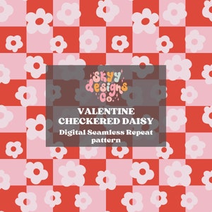 Checkered love floral seamless repeat pattern for Valentines Day, Retro floral seamless repeat pattern for Valentine&#39;s fabric sublimations