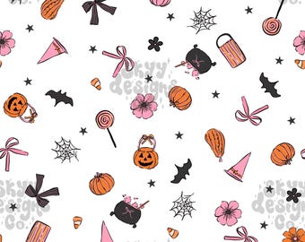 Trendy Spooky Candy Seamless Pattern for Halloween, Preppy Fall Pattern Paper Digital Download