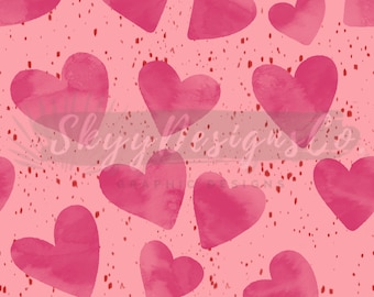 Watercolor Hearts Seamless Pattern for Valentine's Day, Love Pattern Paper Digital Download