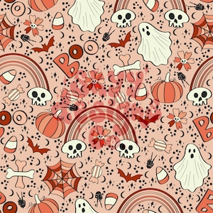 boho Halloween spooky ghosts digital seamless pattern for fabrics and wallpapers, Boho spooky seamless pattern file for fabrics