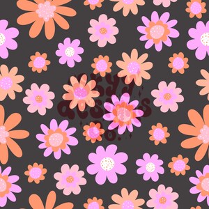 Retro Halloween floral digital file seamless pattern for fabrics and wallpapers, Halloween retro daisy floral pattern, spooky wallpaper