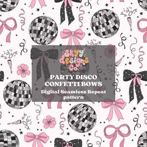 Patrón sin costuras de celebración de discoteca de moda para Nochevieja, patrón sin costuras de Año Nuevo retro para telas, papel digital de fiesta Coquette