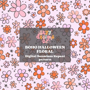 boho Halloween floral digital file seamless pattern for fabrics and wallpapers, Halloween neutral floral seamless pattern, spooky wallpaper