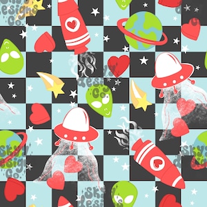 Boys alien UFO seamless pattern Valentine&#39;s Day, Alien UFO digital paper pattern, Seamless pattern Outer space, commercial use, boys pattern