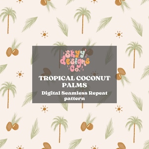 Patrón digital sin costuras de cocos de verano tropical para telas, Descarga digital de diseño de patrones repetidos sin costuras de hojas de palma de cocos de moda