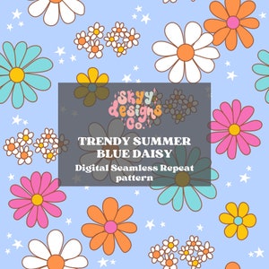 Bright Spring retro daisy floral digital seamless pattern for fabrics, Trendy Retro floral digital paper file design digital download
