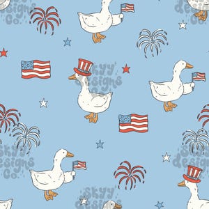 Vaterländische Enten Musterdesign für den vierten Juli, geschlechtsneutrales Juli-Muster, trendiges viertes von Juli nahtlos, kommerzielle Nutzung