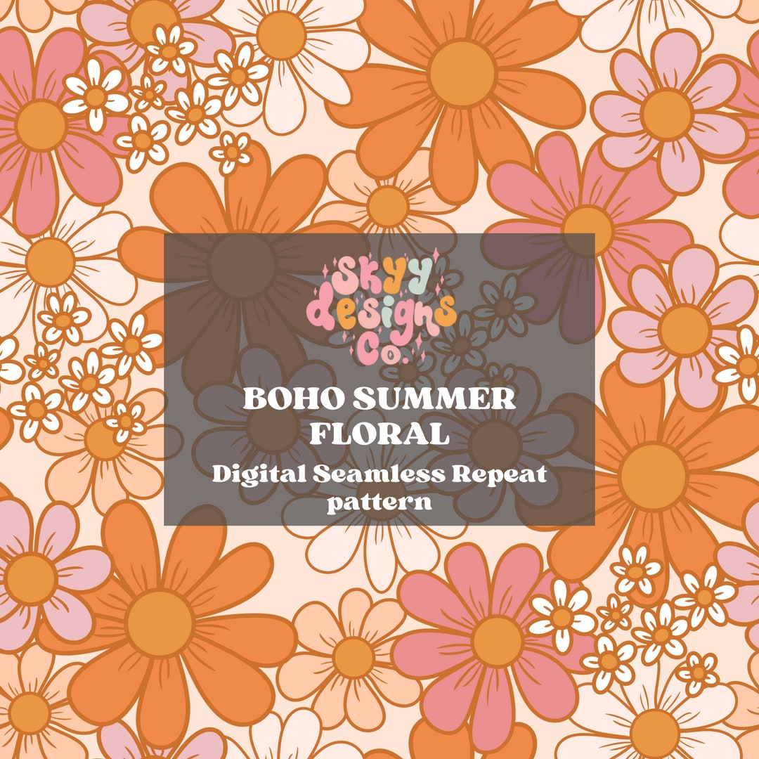 Boho Daisy Floral Seamless Pattern for Fall, Hippie Flowers Pattern ...