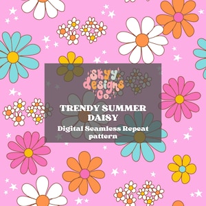 Bright Spring retro daisy floral digital seamless pattern for fabrics, Trendy Retro floral digital paper file design digital download