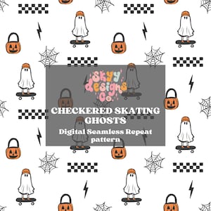 Halloween Boys Pumpkin Ghosts Seamless, Boys digital seamless pattern for fabrics, Spooky Skateboard ghost seamless pattern, Digital paper