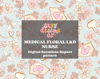 Floral Arbeit und Lieferung Musterdesign für Medizin, Baby Krankenschwester Muster Papier Digitaler Download