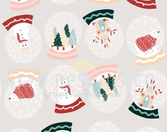 Snow globes digital seamless pattern for fabrics and wallpapers, Snow globes seamless pattern, Winter seamless design file for fabrics