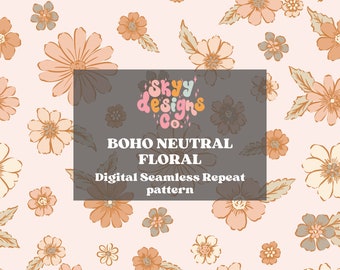 Patrón floral neutro bohemio sin costuras para primavera y verano, descarga digital en papel con estampado de flores.