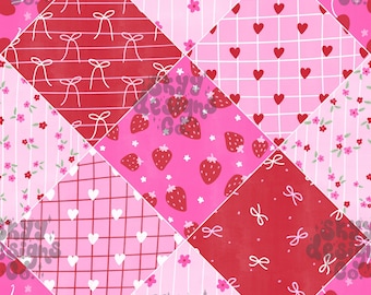 Kokette Patchwork Musterdesign für Valentinstag, Adrette Karierte Muster Papier Digitaler Download