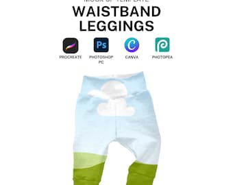 Kids Waistband Leggings Mock-Up Template for Canva, Photoshop, and Procreate Digital Download