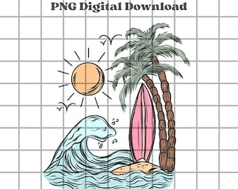 Summer Waves PNG, Surfboard T Shirt Design Digital Download