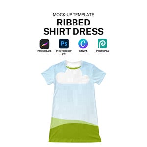 Ribbed T-Shirt Dress Realistic Mockup Template for Procreate, Canva, Photoshop Digital Download