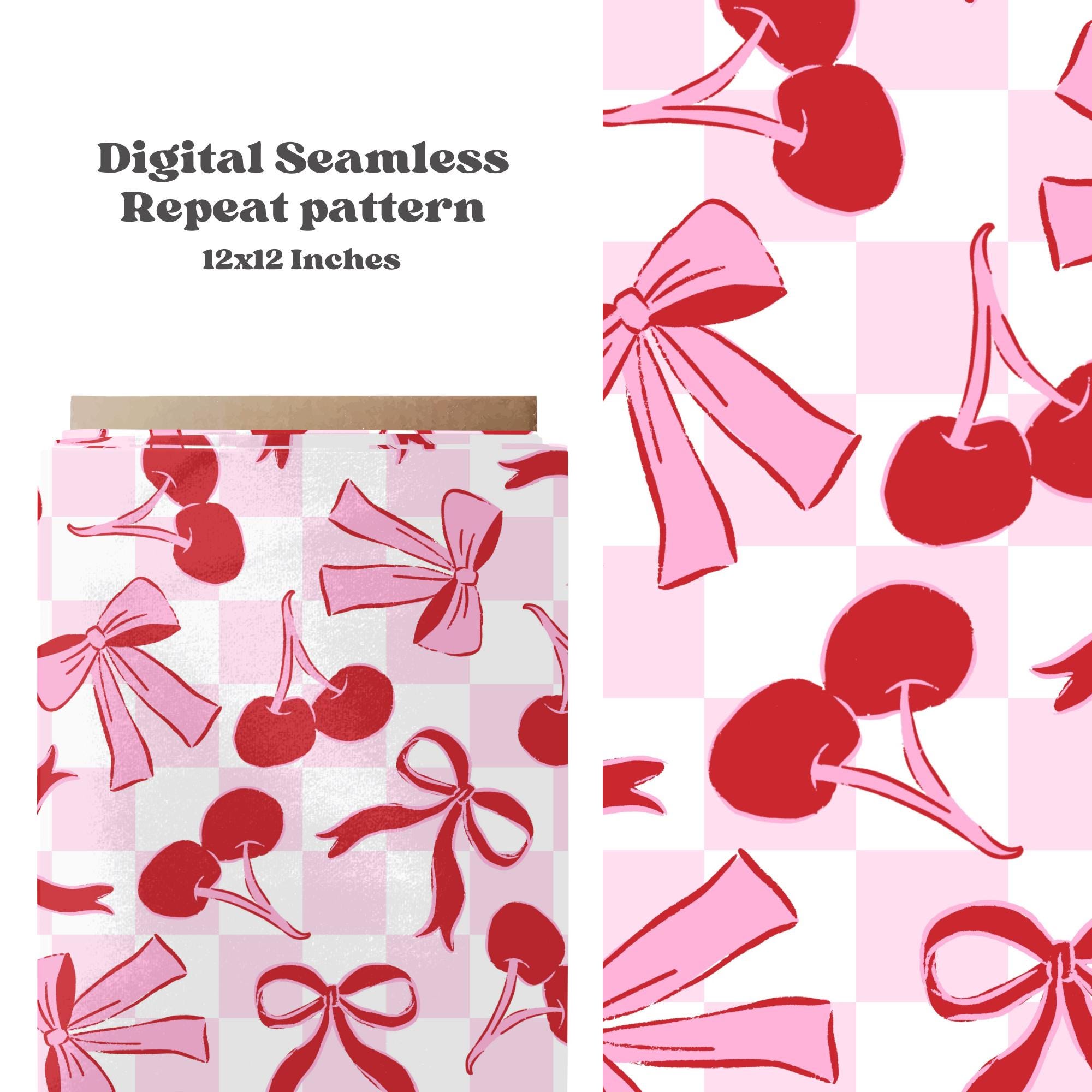 Checkared Pattern Bow Checkered Cherry Bows Seamless Pattern for Valentine's Day, Preppy ...