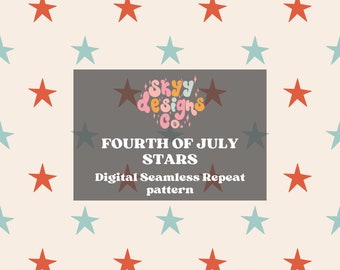 Trendy Fourth of July stars digital seamless pattern for fabrics, Retro July Digital seamless paper file for fabrics, Boho Fourth of July