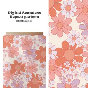 May include: A seamless repeat pattern featuring a floral design with pink, orange, and white flowers on a cream background. The pattern is 12x12 inches.