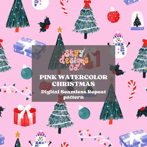 Modèle sans couture de sapins de Noël roses à la mode pour Noël, téléchargement de motif de répétition sans couture de Noël bohème, fichier de répétition de Noël noeud girly