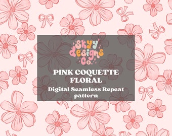 Pink Coquette Floral Seamless Pattern for Nursery, Spring Flowers Pattern Paper Digital Download