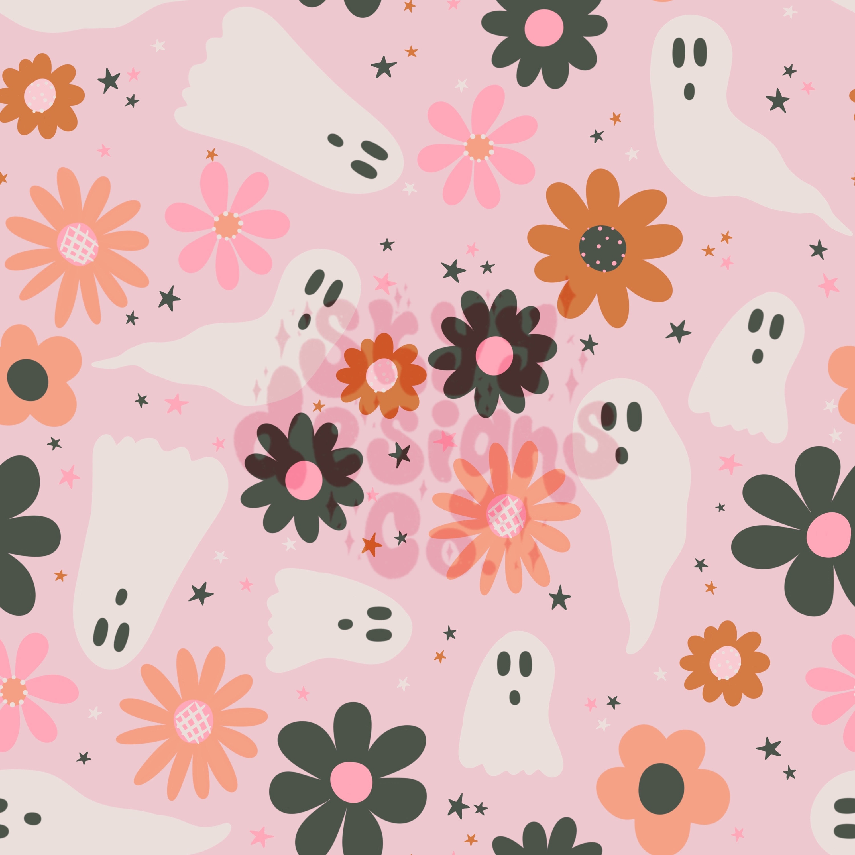 Girly Halloween Ghosts Seamless Pattern, Spooky Floral Pattern Paper ...