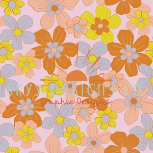 Vintage retro floral  digital seamless pattern for fabrics and wallpapers, Hippie seamless pattern, Retro floral digital paper
