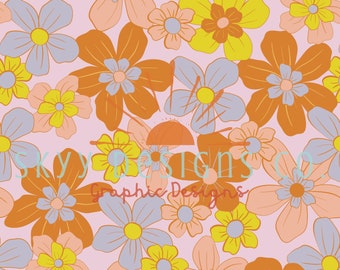 Retro Floral Seamless Pattern, Bright Spring Pattern Paper Digital Download for Fabrics