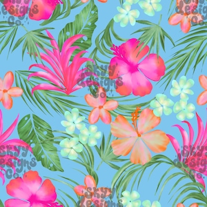 Bright tropical hibiscus floral seamless pattern for summer, watercolor seamless repeat pattern for fabrics, Digital paper download