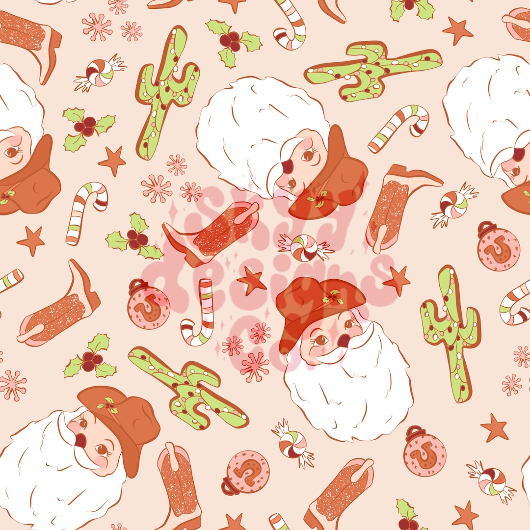 Western Christmas Digital Seamless Pattern for Fabrics and Wallpapers