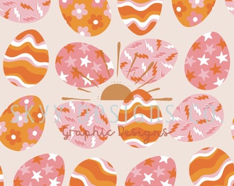 Diseño digital sin costuras de huevos de Pascua retro brillantes para telas de Pascua e impresión de superficies.