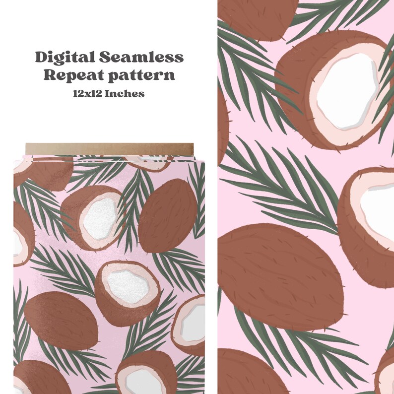 Tropical Coconut Palm Leaves Seamless Pattern for Summer, Girly Beach ...