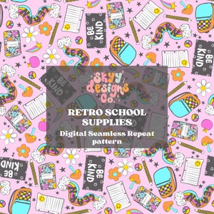 Retro bright school digital seamless pattern for fabrics and wallpapers, Bright back to school digital paper pattern file, pastel seamless