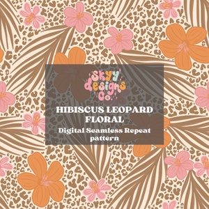 Hibiscus bloemenluipaard naadloos patroon voor lente en zomer, tropische bladeren digitaal downloadpatroon voor stof, Cheetah bloemenherhaling