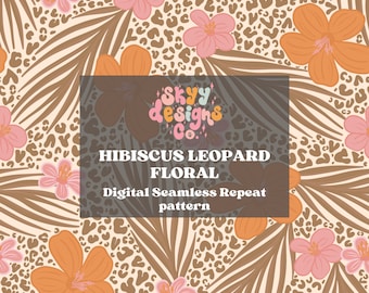 Hibiscus Leopard Seamless Pattern for Summer, Cheetah Floral Pattern Paper Digital Download