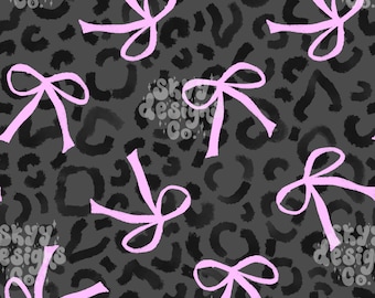 Coquette Cheetah Bows Seamless Pattern for Girls, Preppy Leopard Pattern Paper Digital Download