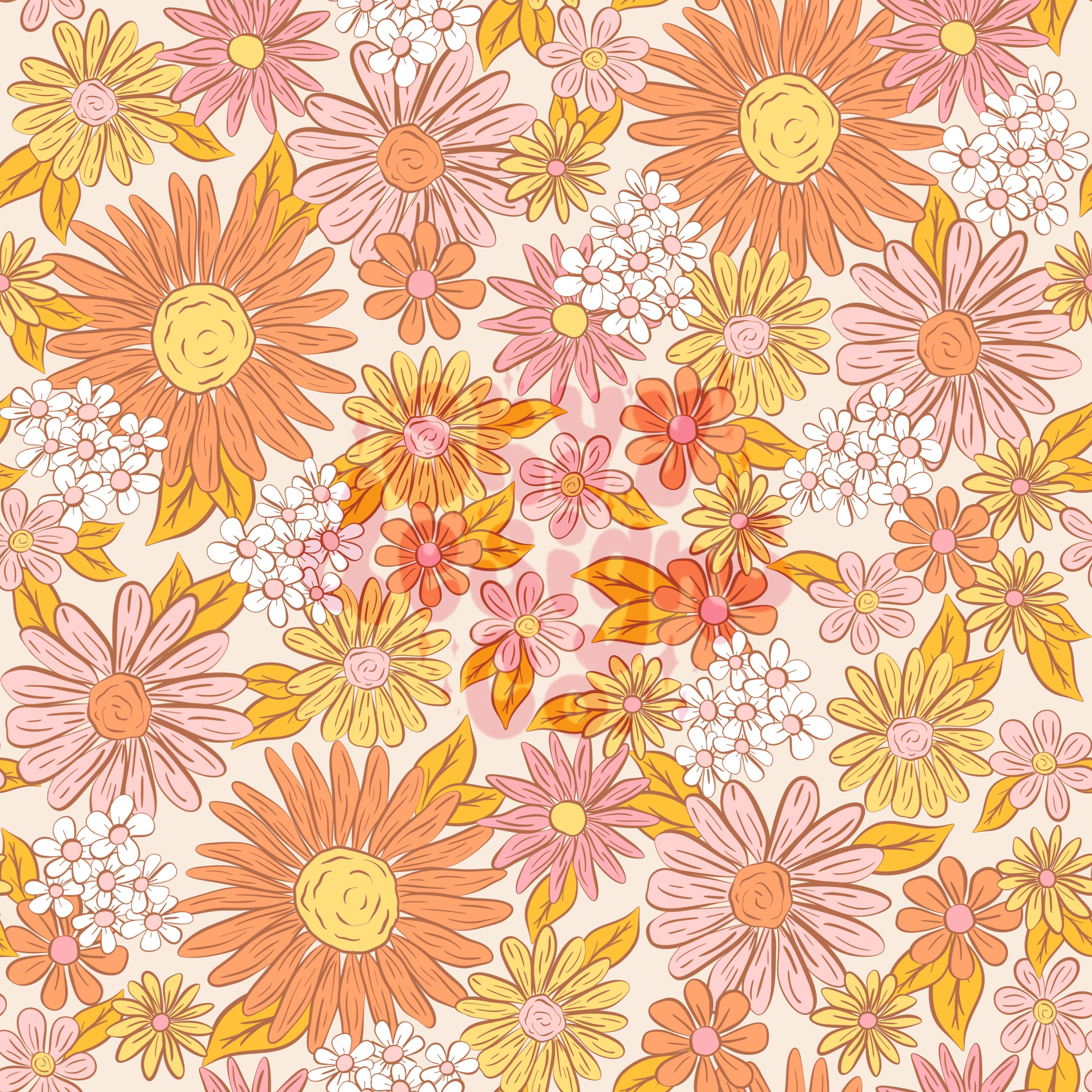 Groovy Retro Summer Daisy Seamless Pattern for Retro Floral Fabric ...