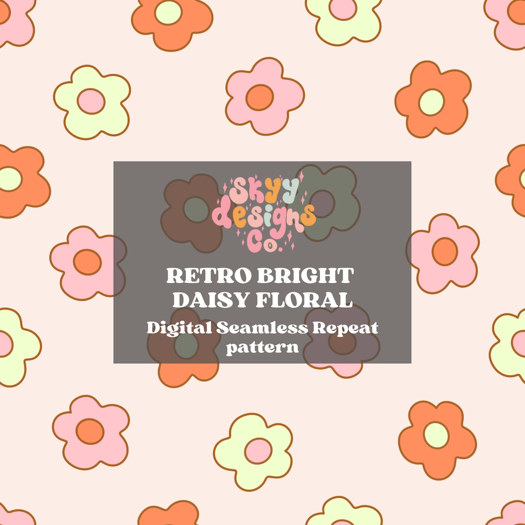Groovy Retro Summer Daisy Seamless Pattern for Retro Floral Fabric ...
