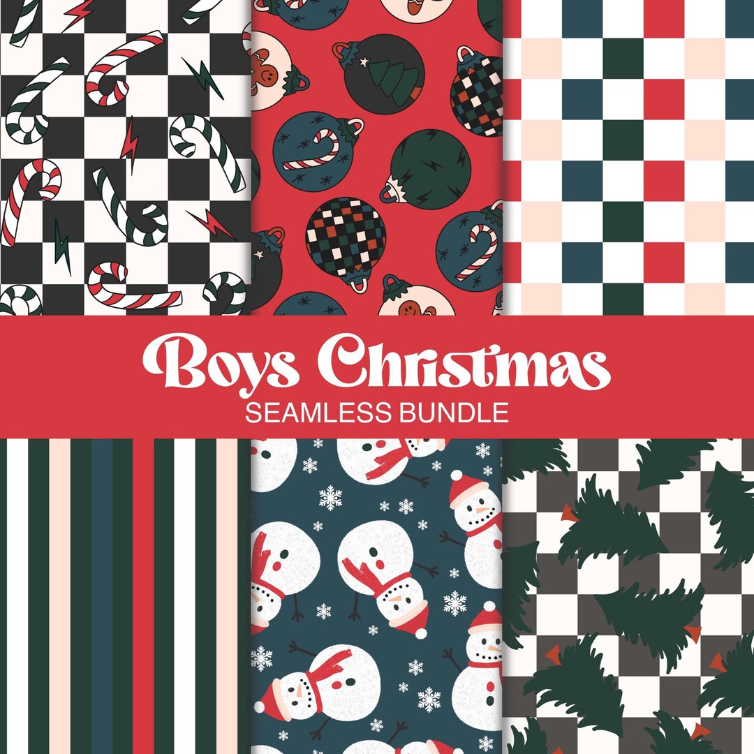 Boys Retro Christmas Seamless Pattern Bundle, Kids Winter Pattern ...