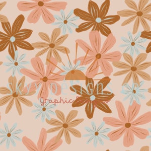 Western spring daisy digital seamless pattern for fabrics and wallpapers, Western floral seamless repeat pattern, Rustic floral digital file