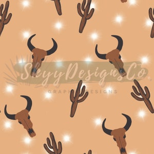 Western skulls digital seamless pattern for fabrics and wallpapers, Bulls seamless repeat pattern, Western digital paper