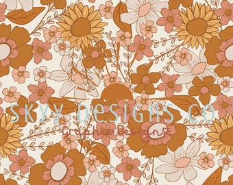 Patrón sin costuras de flores silvestres estilo boho, descarga digital de papel con patrón floral neutro