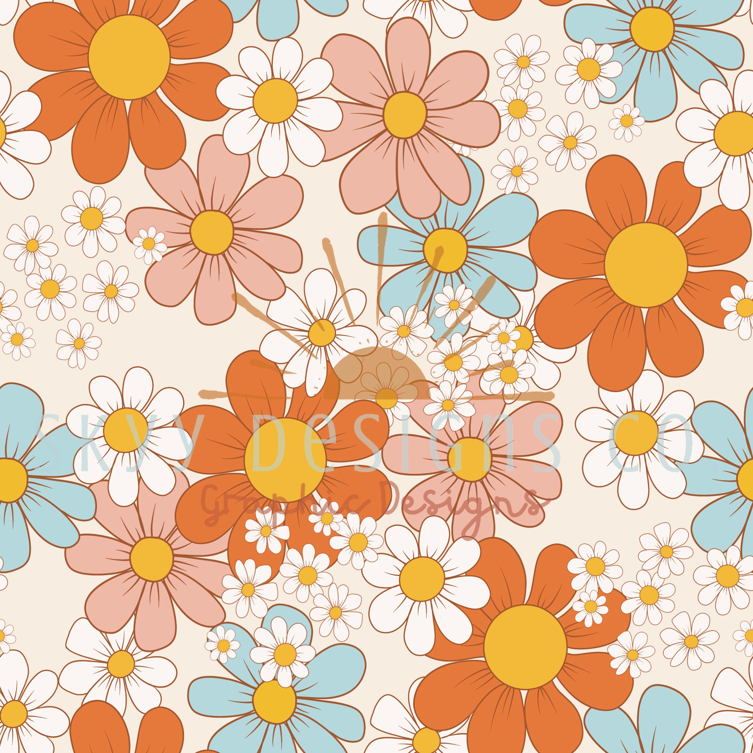Vintage Retro Floral Daisy Seamless Pattern for Retro Floral Etsy UK